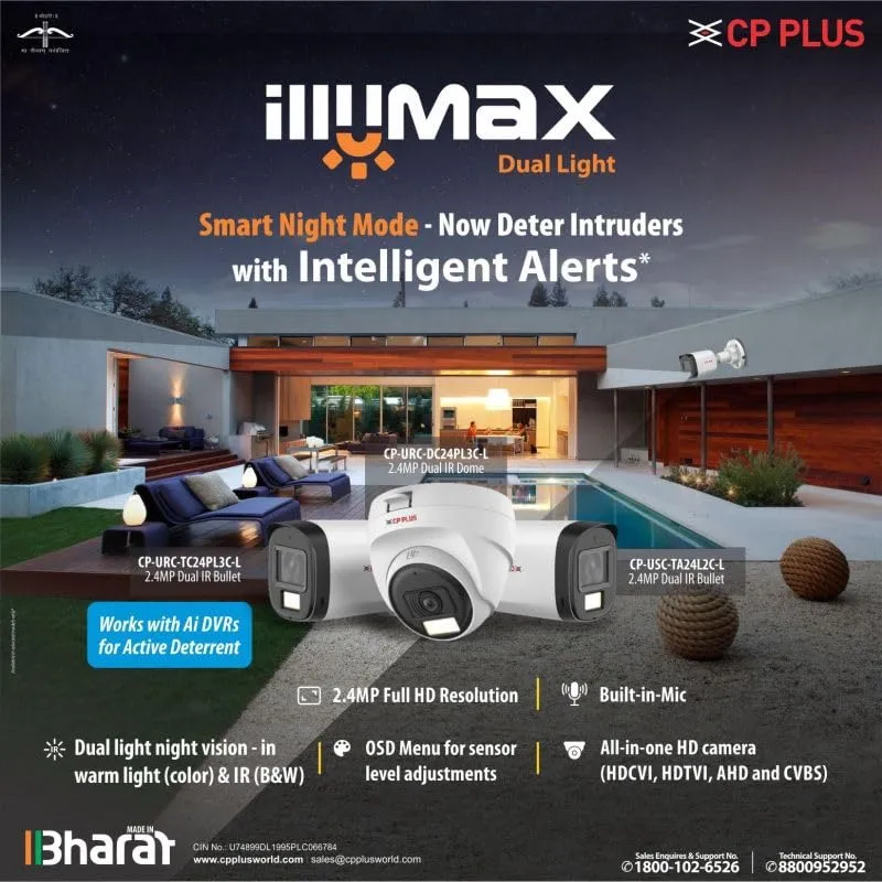CP Plus Illumax 2.4MP Dome Camera Color Night Vision MIC Audio Smart Dual Light Motion Detection — CCTV Camera, view 4